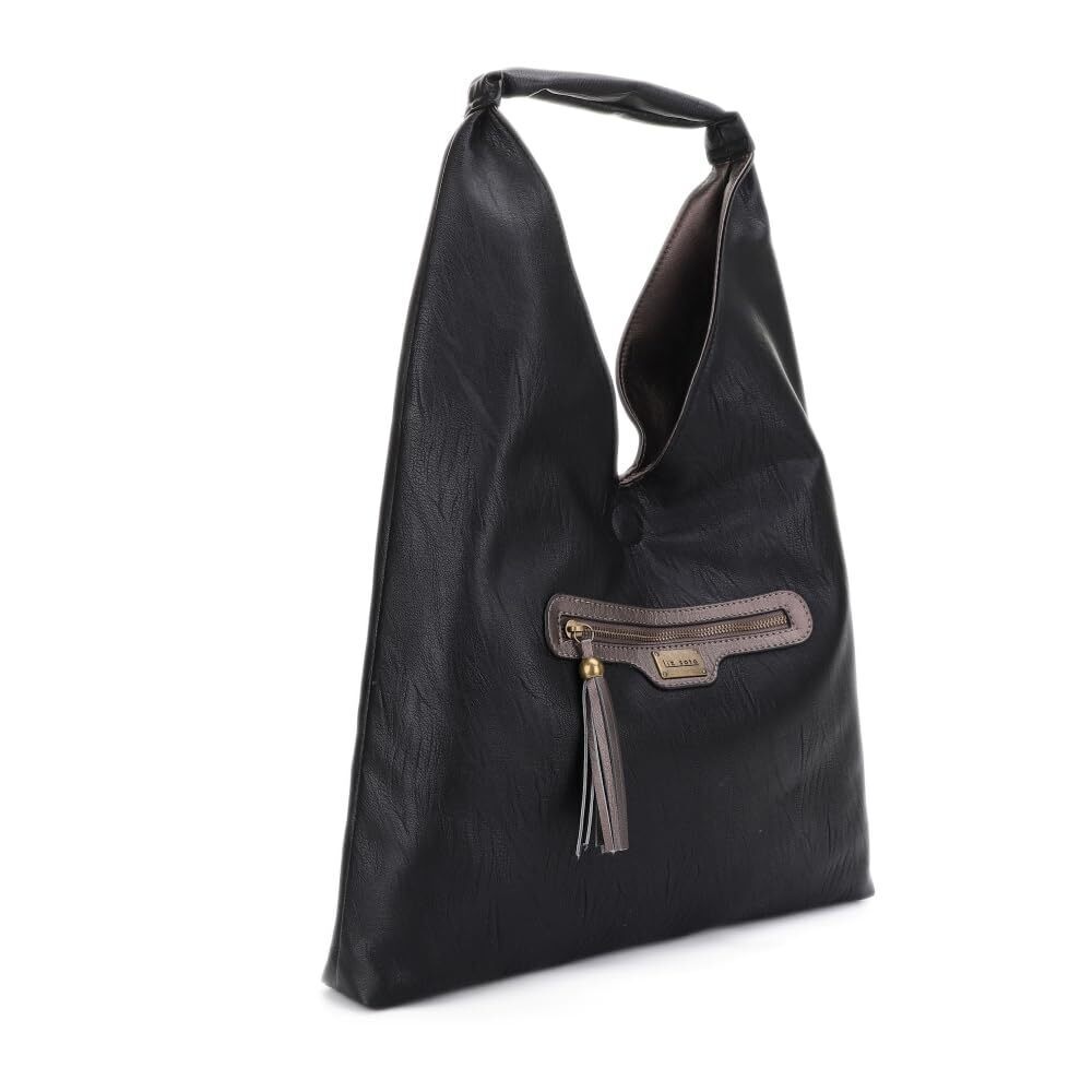 6598 Tess Reversible Hobo Bag in Black - Vegan Leather Hobo Purses , Large